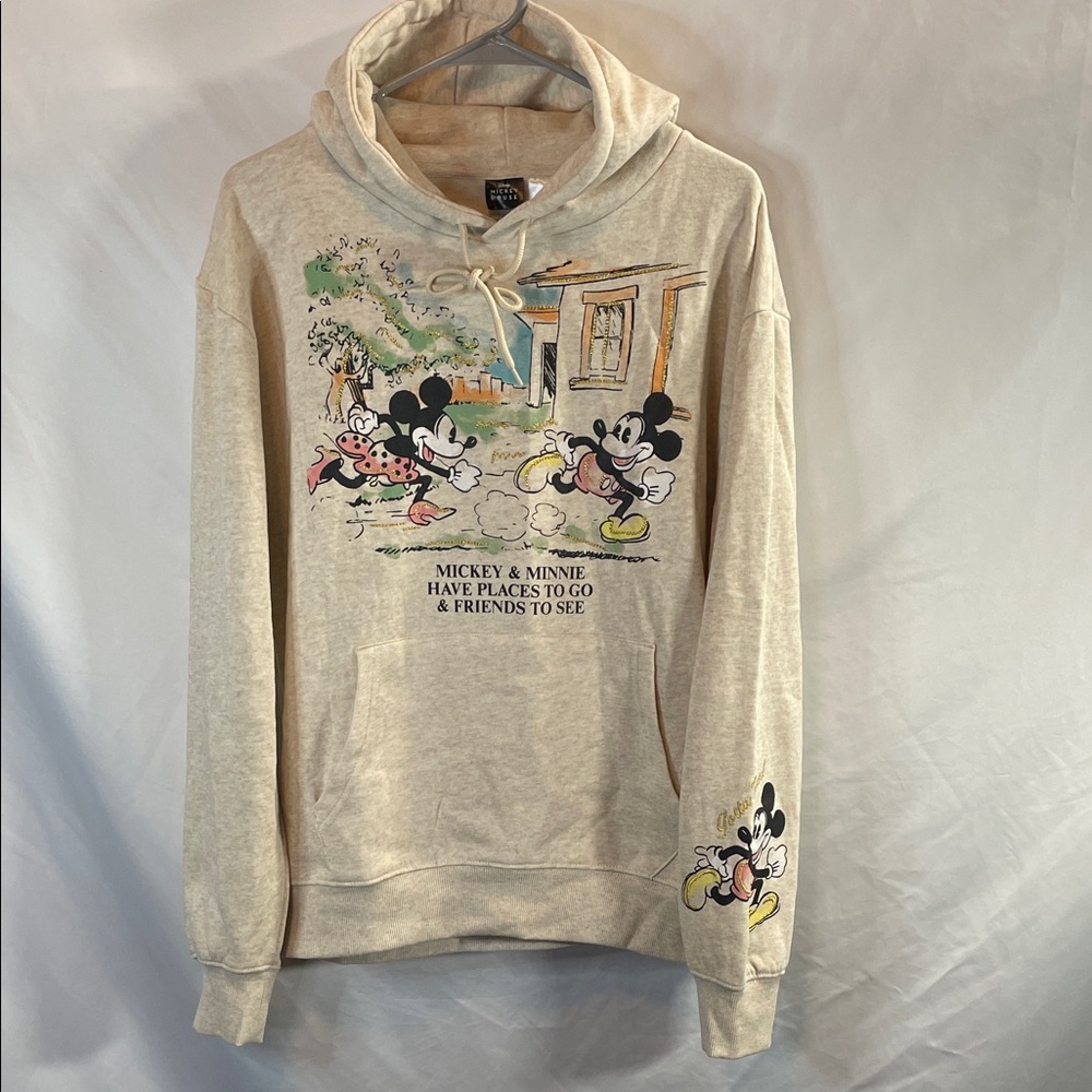 Women’s Disney Cream Hoodie with Mickey & Minnie Design